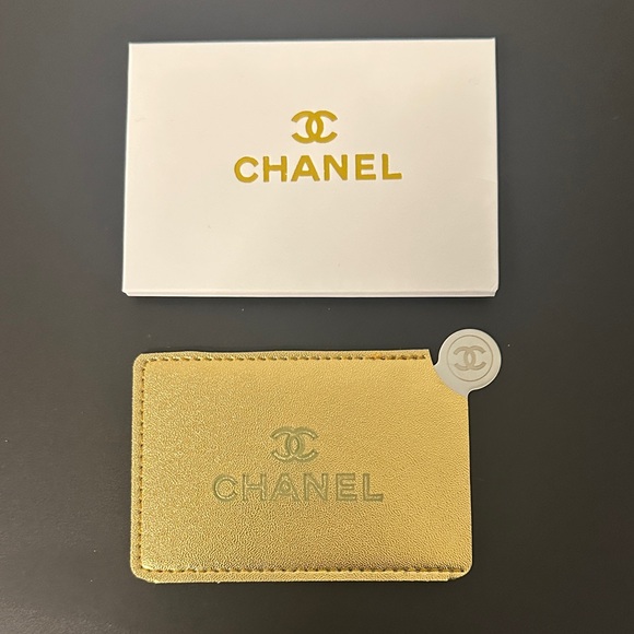 CHANEL Accessories - CHANEL Metallic Gold Card Holder w No Shatter Compact Mirror. New in Box